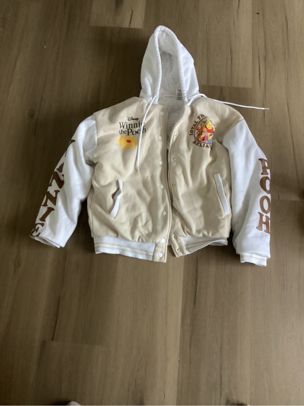 Winnie the Pooh Beige & White Varsity Hoodie Jacket